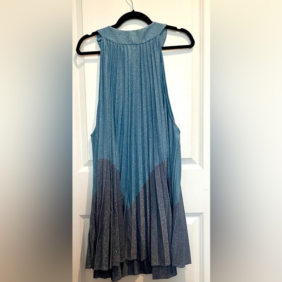 Free People - Blue Shimmer Pleated Love Mini Dress - Picture 2 of 5